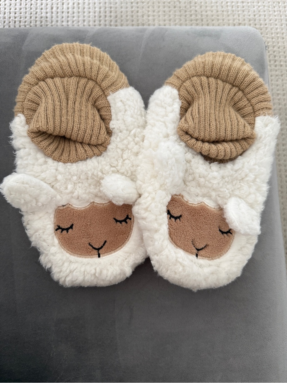 Womens Lamb Slipper Socks in Cream and Tan - Cozy Animal Footies